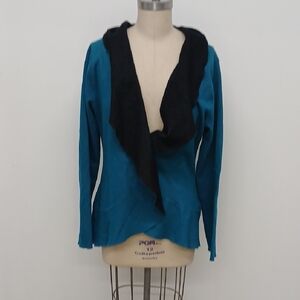 Purity Ruffle Front Sweater with Contrasting Inside / Single Button  / Size XL